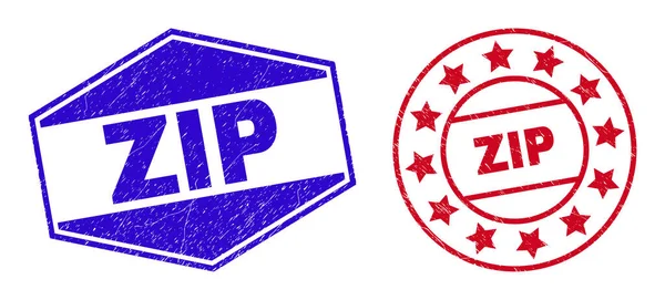 Sigilli di francobolli immondi ZIP in forme rotonde ed esagonali — Vettoriale Stock