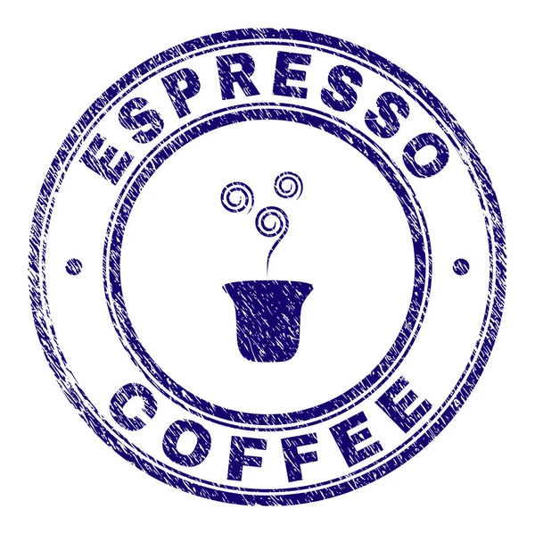 ESPRESSO COFFEE Rund korrodierte Stempeldichtung mit Icon Inside — Stockvektor