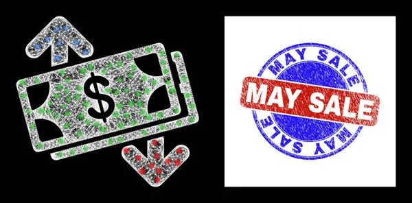 Dwukolorowe Scratched maja sprzedaż pieczęć i majestatyczne sieci Web Banknoty Exchange Arrows Ikona — Wektor stockowy