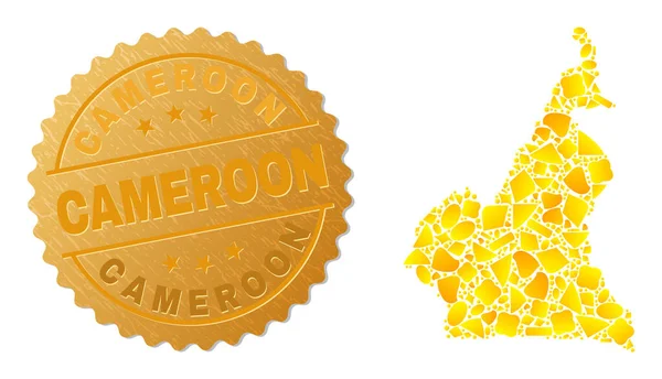 Mapa de Camerún Mosaico de Oro y Metal Placa de Camerún — Vector de stock