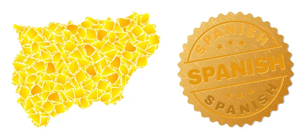 Jaen Mapa da Província Espanhola Mosaico de Itens de Ouro e Metal Selo Espanhol — Vetor de Stock