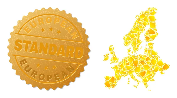 Euro Union Map Mosaic of Gold and Metal European Standard Seal — 图库矢量图片