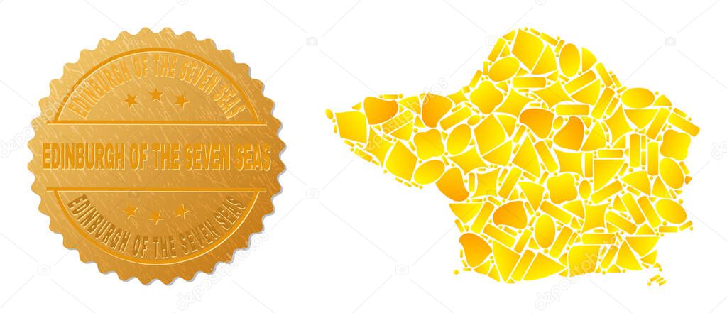Faial Island Map Mosaic of Gold and Metallic Edinburgh of the Seven Seas Badge