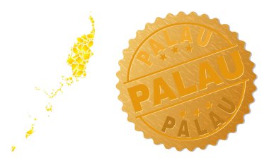 Altın Ögeler ve desenli Palau Rozeti Palau Harita Kolajı