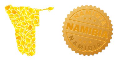Namibya Harita Kolajı Altın Parçalar ve Metal Namibya Mührü