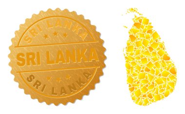 Sri Lanka Altın Elementler ve Metal Sri Lanka Mührü Mozaiği