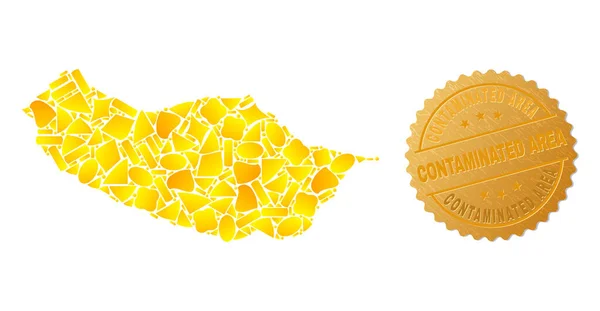 Mapa de Madeira Collage de piezas doradas y placa de área contaminada metálica — Vector de stock