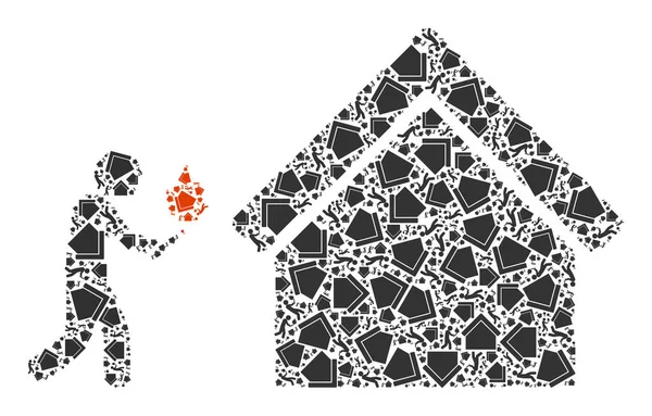 Casa incendiario recursión icono composición de los elementos del uno mismo — Vector de stock