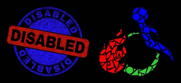 Bicolor Grunge Discapacitados Sello y Mosaico Geométrico Despedido Discapacitados Icono — Archivo Imágenes Vectoriales