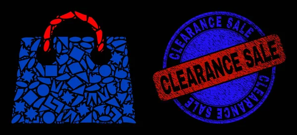 Dwukolorowy gumy Clearance sprzedaż Pieczęć i geometryczne Mozaika Airport Shopping Bag Ikona — Wektor stockowy