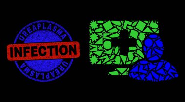 İki renkli Tehlike Üreaplazma Enfeksiyonu Mühür Mühürü ve Geometrik Mozaik Bilgisayar Hastası Simgesi