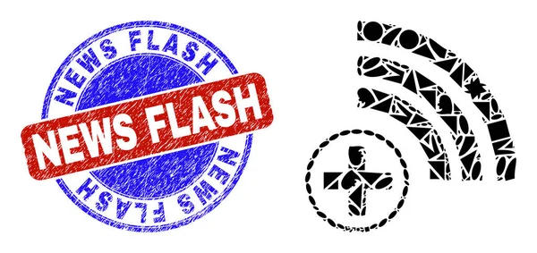 Bicolor Grunge News Flash Seal und geometrisches Mosaik Medical Source Icon — Stockvektor