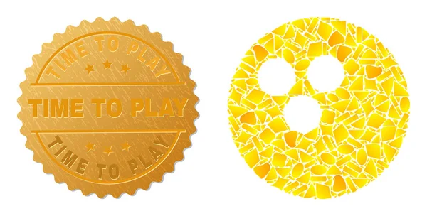 Bowling Ball Icône Collage de taches d'or et de temps texturé pour jouer Timbre — Image vectorielle