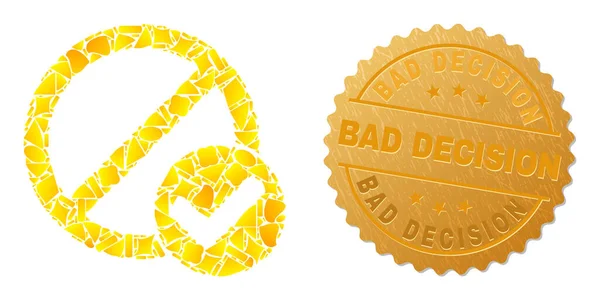Véritable icône de rejet Collage d'objets en or et timbre de mauvaise décision métallique — Image vectorielle