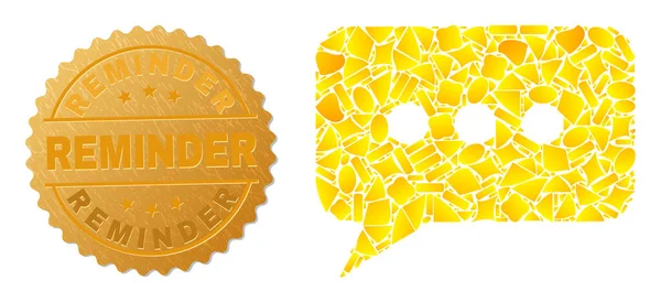 Chat Message Icon Collage of Golden Items and Textured Reminder Seal — Wektor stockowy