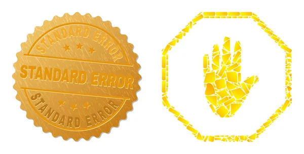 Octagon Danger Hand Icon Mosaïque d'éléments dorés et joint d'erreur standard texturé — Image vectorielle