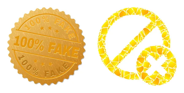 Faux Annuler Icône Collage d'éléments d'or et de métal 100 pour cent faux timbre — Image vectorielle