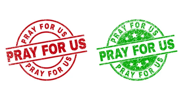 PRAY FOR US Round Seals Använda repad textur — Stock vektor