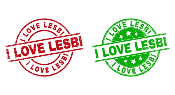Λατρεύω τις στρογγυλές σφραγίδες LESBI χρησιμοποιώντας το διαβρωμένο ύφος — Διανυσματικό Αρχείο