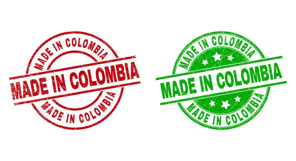 MADE IN COLOMBIA Francobolli rotondi con superficie impura — Vettoriale Stock