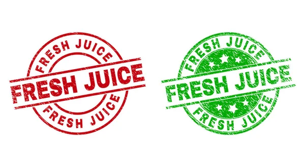 FRESH JUICE Round Stamp Seals Using Grunged Style — Stock Vector