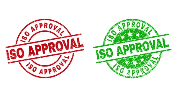 ISO-goedkeuring ronde badges met behulp van grunge textuur — Stockvector
