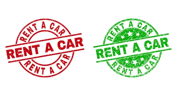 RENT A CAR γύρο Γραμματόσημα χρησιμοποιώντας ακάθαρτη υφή — Διανυσματικό Αρχείο