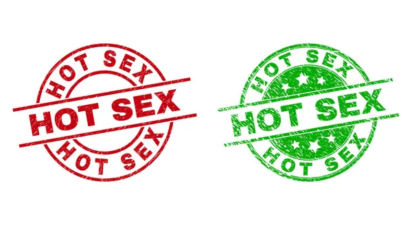 HOT SEX selos redondos com estilo corroído —  Vetores de Stock