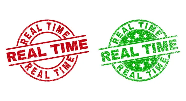 REAL TIME Round Watermarks Using Distress Texture — Stock Vector