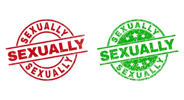 SEXUALLY Round Stamp Seals Using Grunge Texture — Stock Vector