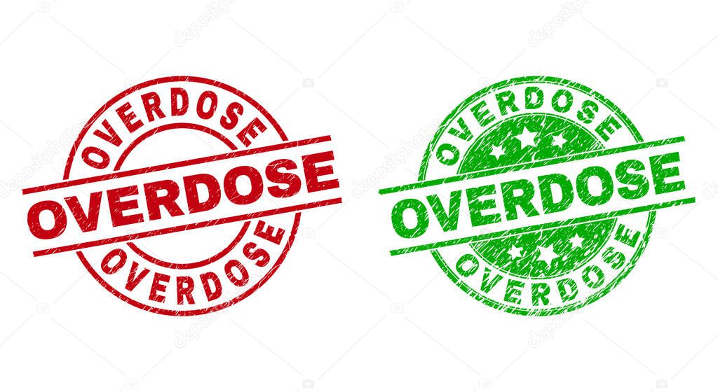 OVERDOSE Round Badges with Grunge Surface