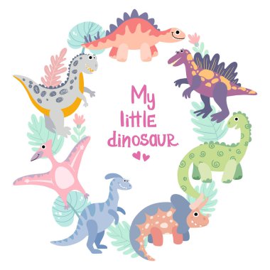 Dino frame for baby girl photo, drawing, print. clipart