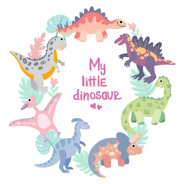 Dino frame for baby girl фото, рисунок, печать. — стоковый вектор