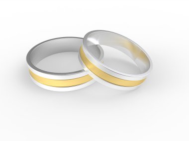 izole beyaz zemin üzerine altın ve gümüş nikah yüzükleri