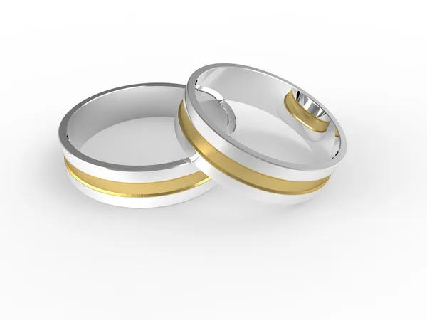 Golden and silver wedding rings isolated on white background — Stock Photo, Image