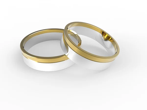 Golden and silver wedding rings isolated on white background — Stock Photo, Image