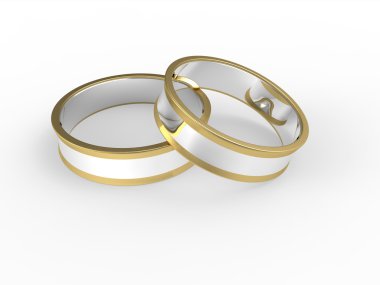 izole beyaz zemin üzerine altın ve gümüş nikah yüzükleri