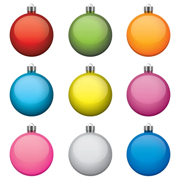 Boules de Noël, différentes couleurs et motifs, isolées sur fond blanc — Image vectorielle