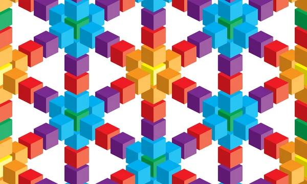 Illusion d'optique, cube vectoriel abstrait coloré et fond carrés — Image vectorielle