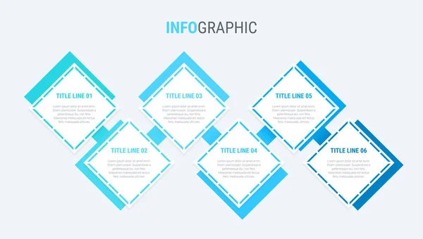 Blauw Diagram Infographic Template Tijdlijn Met Opties Vierkante Workflow Proces — Stockvector