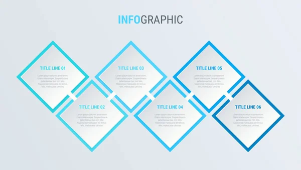 Blå Diagram Infografisk Mall Tidslinje Med Steg Fyrkantig Arbetsflödesprocess För — Stock vektor