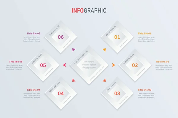 Red Vector Infografik Timeline Design Template Mit Quadratischen Elementen Inhalt — Stockvektor