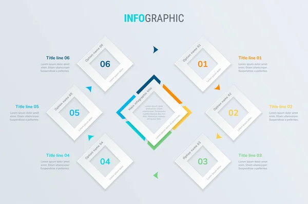 Zeitachse Infografik Design Vektor Schritte Quadratisches Workflow Layout Vektorinfografische Zeitleistenvorlage — Stockvektor