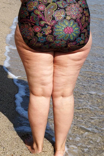 Legs Curvy Woman Cellulite Swimsuit Back View Close — Stok fotoğraf