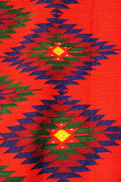 Fragment Red Textile Rug Bulgarian Ornament Close — Stock Photo, Image