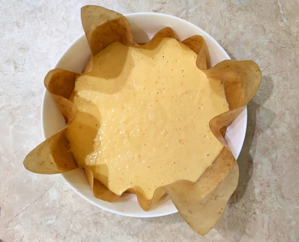Lemon Mentah Cheesecake Sebelum Dipanggang Top View — Stok Foto
