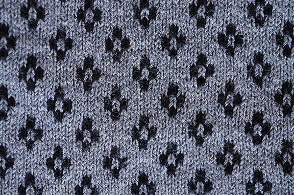 Svart Och Vitt Stickat Material För Monokrom Textil Bakgrund Närbild — Stockfoto