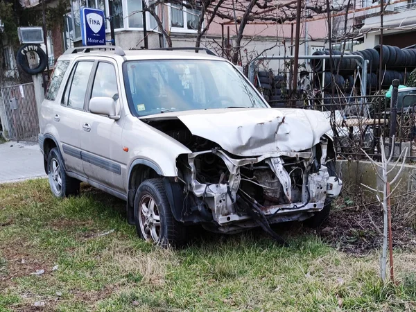 Varna Bulgarie Février 2022 Voiture Cassée Après Accident Voiture Capot — Photo