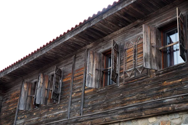 Jendela Kayu Sebuah Rumah Tua Kota Wisata Sozopol Bulgaria — Stok Foto