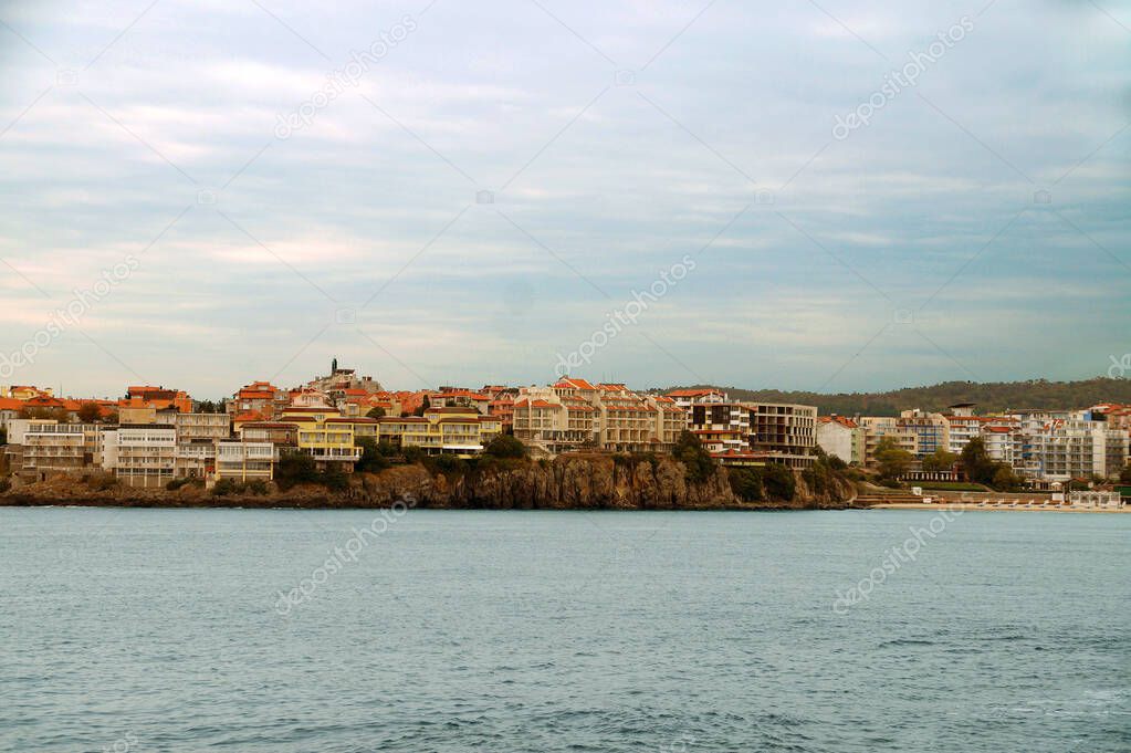 view from the sea on the city of Sozopol Bulgaria.